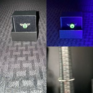 Uranium Glass & Sterling Silver Solitaire Ring Size 7.5